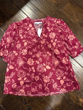 Sugarlips Floral V-Neck Blouse in Berry and Light Pink